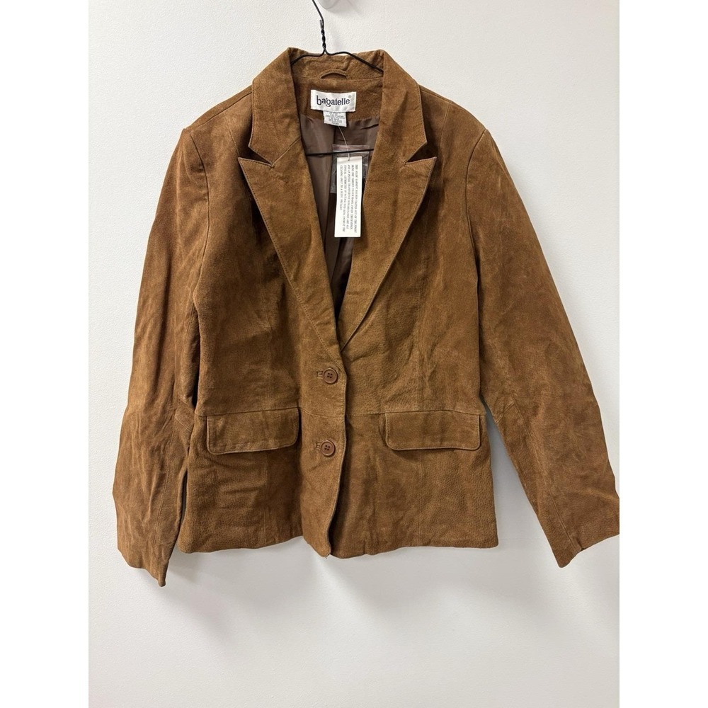 NWT VTG Y2K BAGATELLE Brown Genuine Leather Blazer Jacket Sz 12